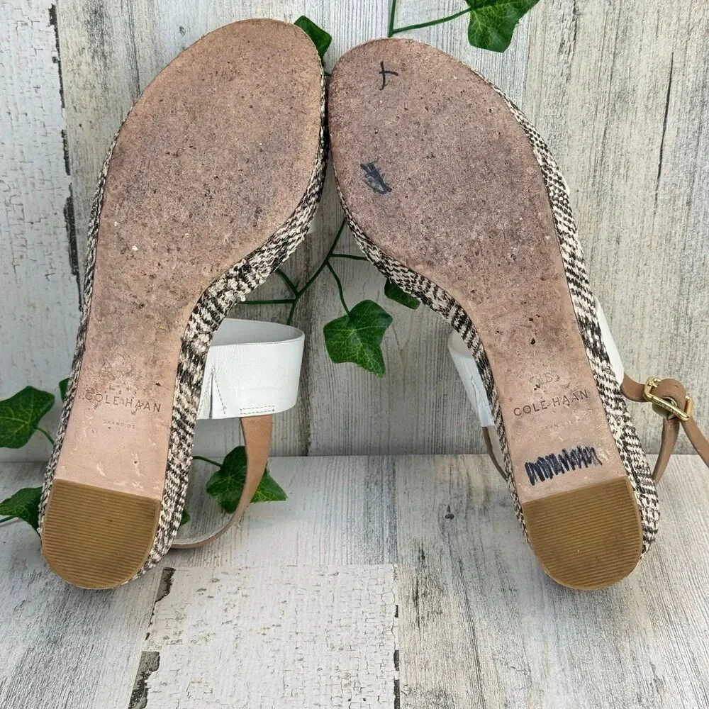 Cole Haan Cambon Leather Brown White Snake Print Platform Sandal Sz 7.5B